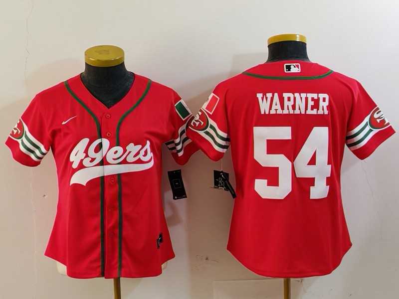 Womens San Francisco 49ers #54 Fred Warner Red Mexico Cool Base Stitched Baseball Jersey